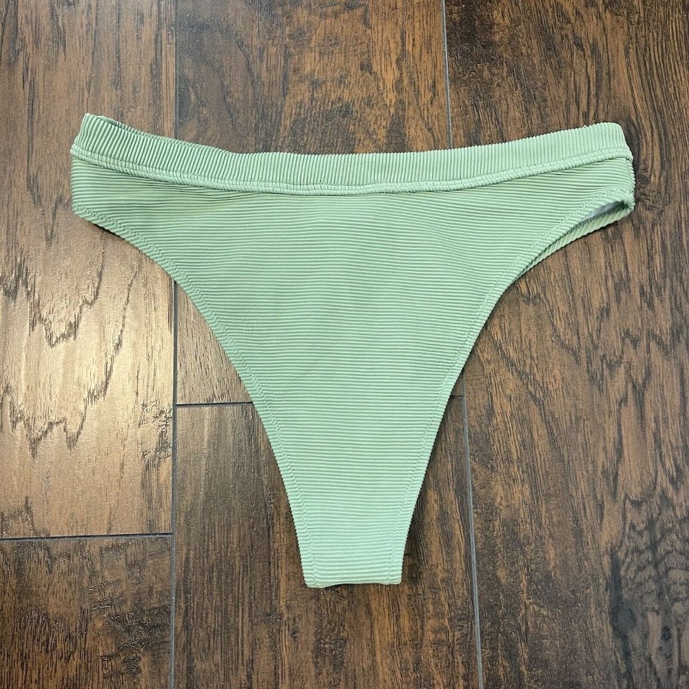 Rhythm High Waist Ribbed Bikini Bottoms Sage Green Summer Lounge Pool Size XL